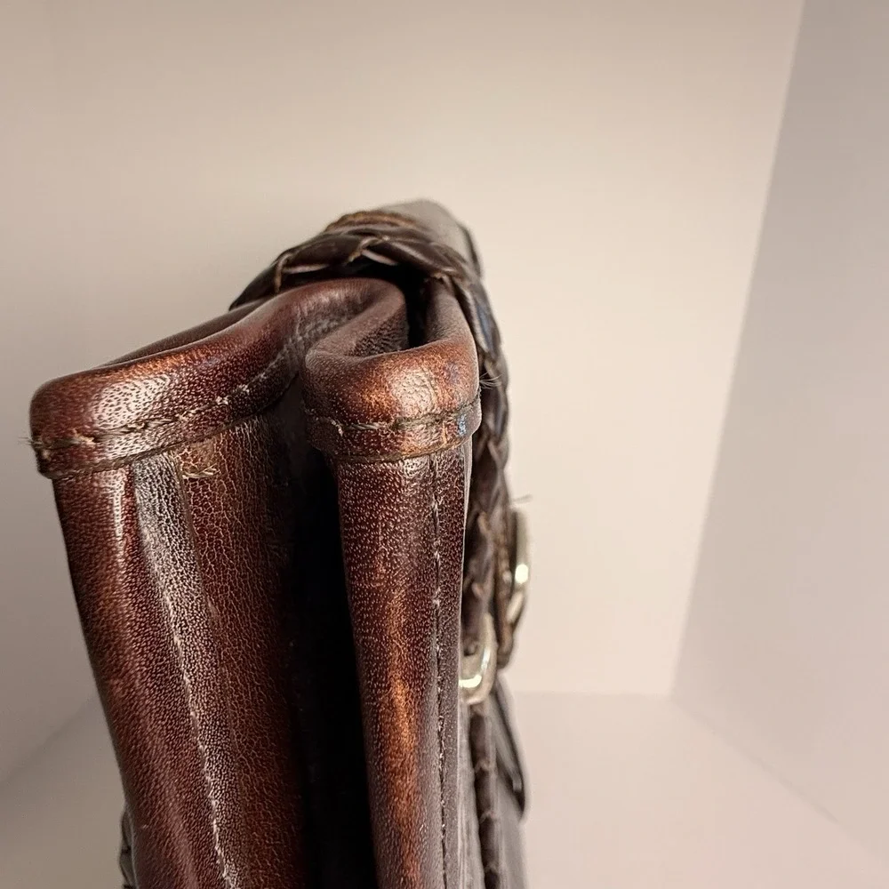 Vtg Brighton Brown Leather Braided Strap Purse Western Chic Coastal Cowgirl